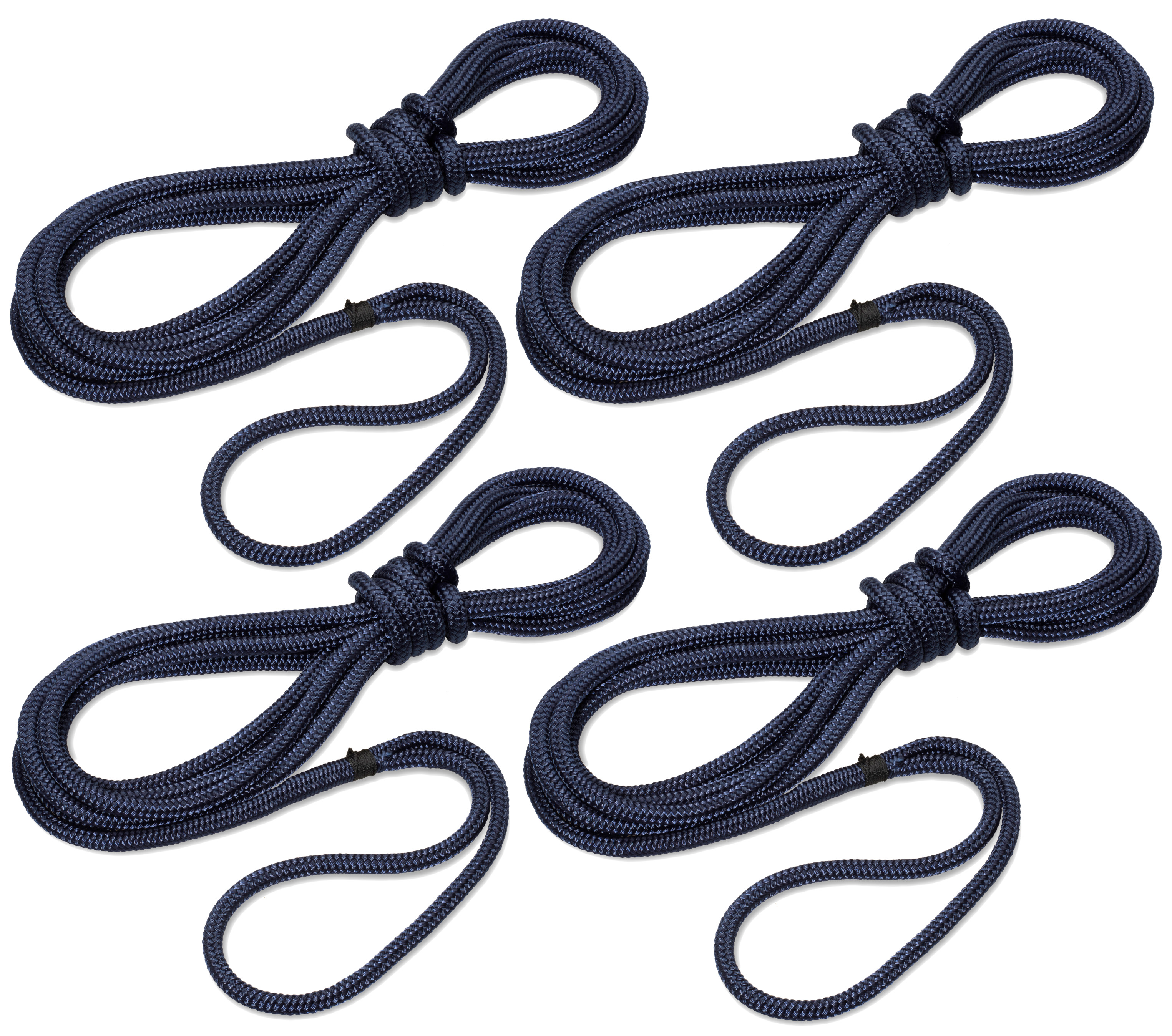 Set mit 4 Festmachern „Taifun“ von Seilflechter, Farbe: Navy-Blau, aus strapazierfähigem Polyester, mit gespleißtem Auge. Perfekt für sicheres Festmachen von Booten.